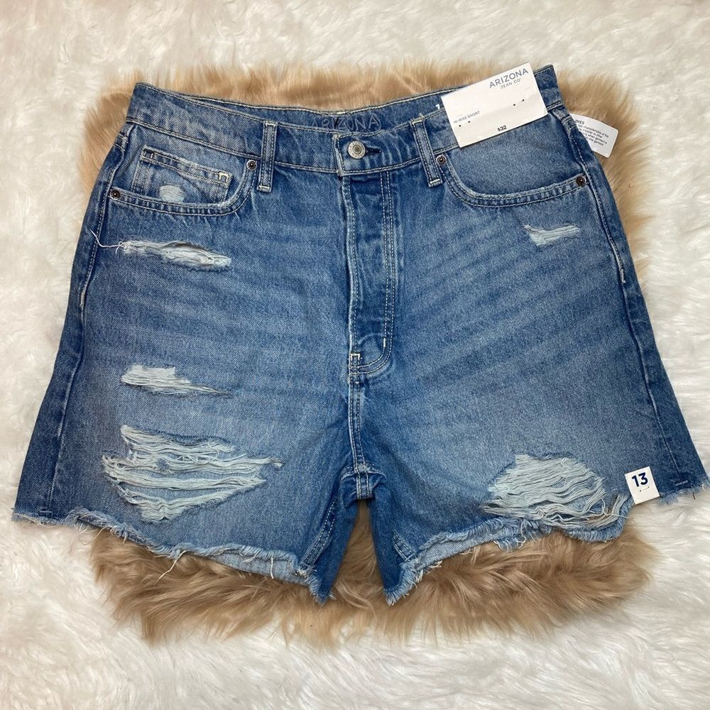 Arizona High-waist Distressed Faded Ripped Frayed Hem Denim Shorts - Picture 3 of 11